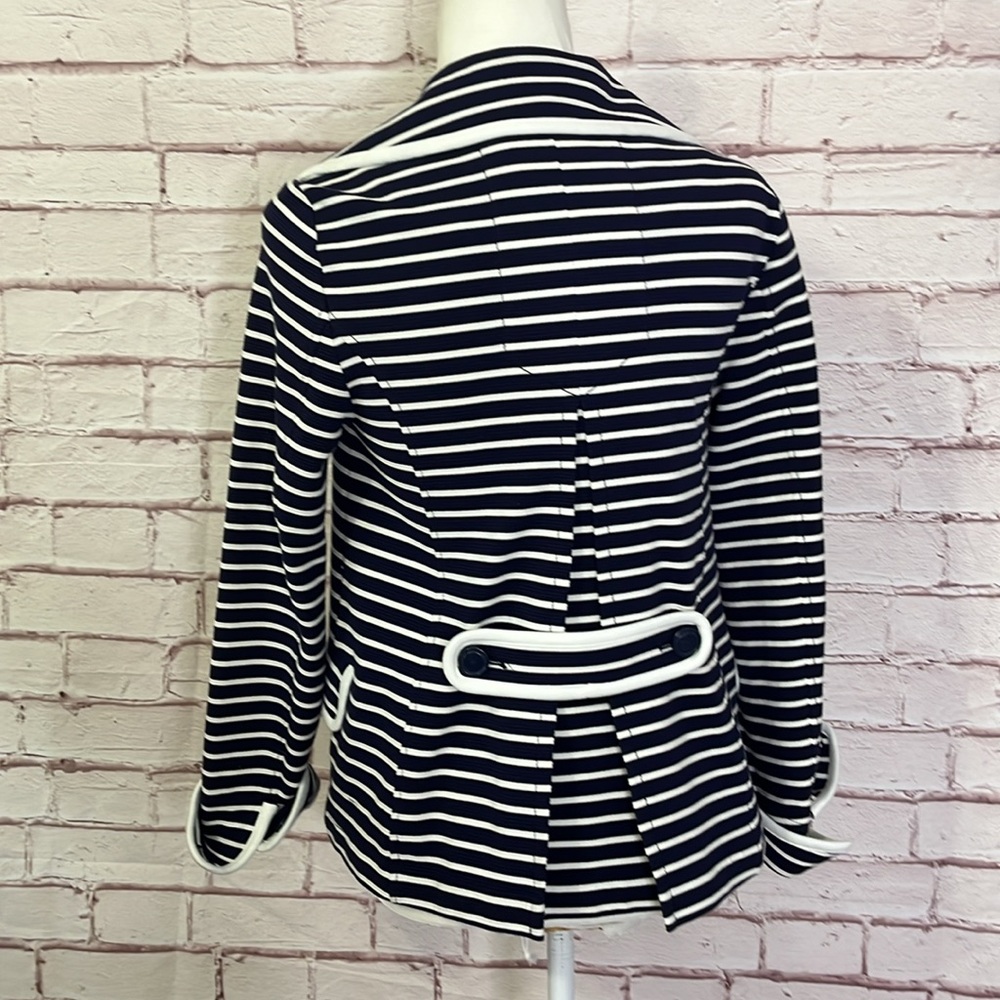 Anthropologie Stephanie Peacoat Navy & White Striped Double Button Blazer Jacket - Picture 7 of 11